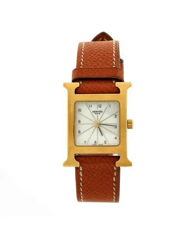 Pre-owned Pre-owned Hermes  Hermes Heure H Quartz Watch In Plated Metal And Leather 21mm