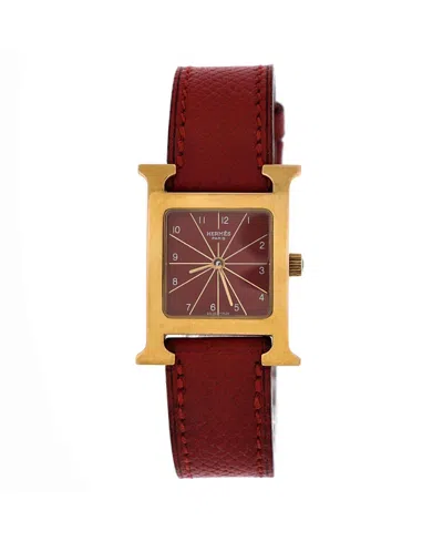 Pre-owned Pre-owned Hermes  Hermes Heure H Quartz Watch In Plated Metal And Leather 21mm