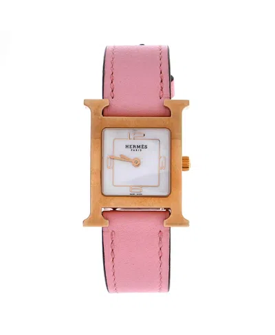 Pre-owned Pre-owned Hermes  Hermes Heure H Quartz Watch In Plated Metal And Leather With Mother Of Pearl 25mm