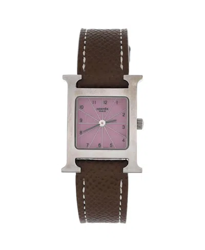 Pre-owned Pre-owned Hermes  Hermes Heure H Quartz Watch In Stainless Steel And Leather 17mm In Pink