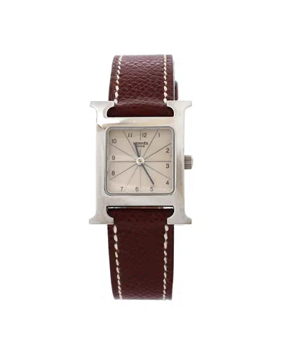 Pre-owned Pre-owned Hermes  Hermes Heure H Quartz Watch In Stainless Steel And Leather 21mm In Dial Color: Silver