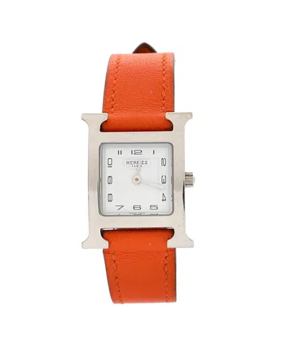 Pre-owned Pre-owned Hermes  Hermes Heure H Quartz Watch In Stainless Steel And Leather 21mm In White