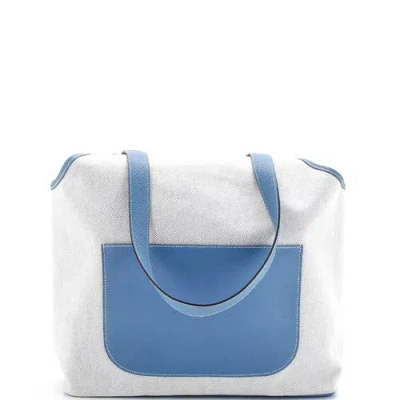 Pre-owned Hermes  Hermes Jardinier Tote Toile And Leather Pm In Blue