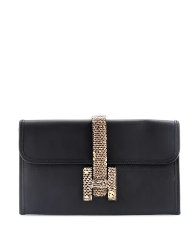 Pre-owned Pre-owned Hermes  Hermes Jige Duo Clutch Swift With Lizard In Black/ Natural