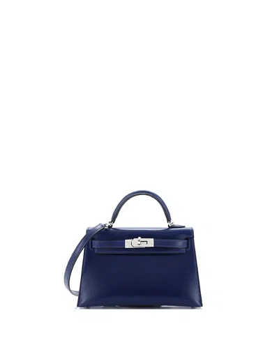 Pre-owned Pre-owned Hermes  Hermes Kelly 20 Handbag Blue Box Calf With Palladium Hardware In Bleu Saphir