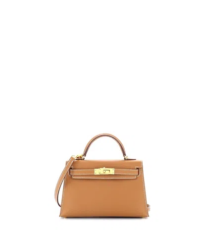 Pre-owned Pre-owned Hermes  Hermes Kelly 20 Handbag Brown Epsom With Gold Hardware