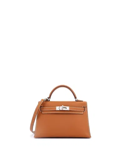 Pre-owned Pre-owned Hermes  Hermes Kelly 20 Handbag Brown Epsom With Palladium Hardware In Gold