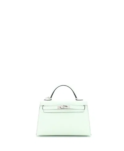 Pre-owned Pre-owned Hermes  Hermes Kelly 20 Handbag Green Epsom With Palladium Hardware In Vert Fizz