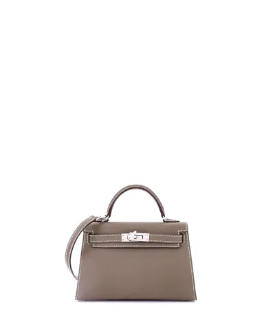 Pre-owned Pre-owned Hermes  Hermes Kelly 20 Handbag Grey Epsom With Palladium Hardware In Brown