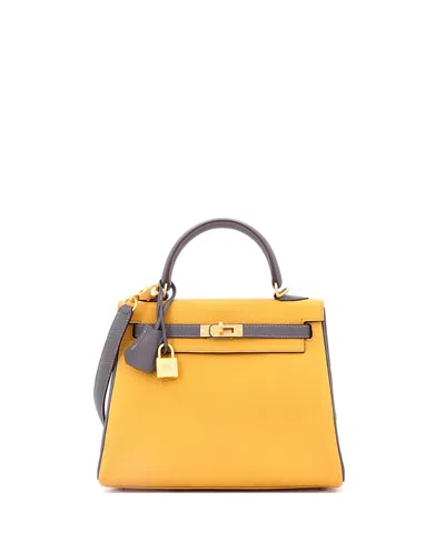 Pre-owned Pre-owned Hermes  Hermes Kelly 25 Handbag Bicolor Togo With Brushed Gold Hardware
