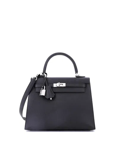 Pre-owned Pre-owned Hermes  Hermes Kelly 25 Handbag Black Epsom With Palladium Hardware