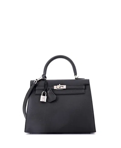 Pre-owned Pre-owned Hermes  Hermes Kelly 25 Handbag Black Epsom With Palladium Hardware