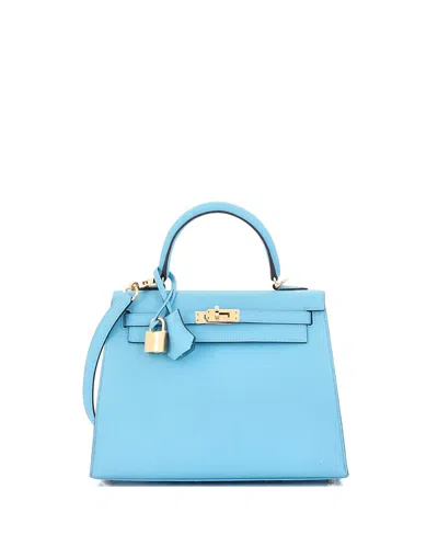 Pre-owned Pre-owned Hermes  Hermes Kelly 25 Handbag Blue Epsom With Gold Hardware