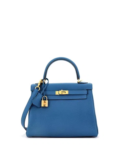 Pre-owned Pre-owned Hermes  Hermes Kelly 25 Handbag Blue Togo With Gold Hardware