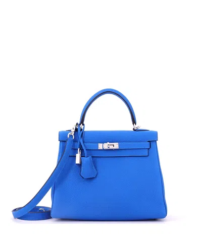 Pre-owned Pre-owned Hermes  Hermes Kelly 25 Handbag Blue Togo With Palladium Hardware