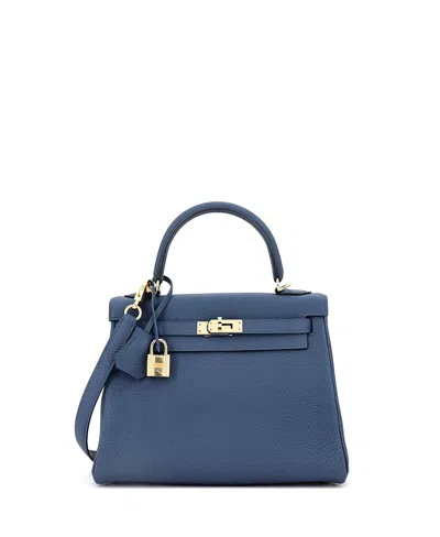 Pre-owned Pre-owned Hermes  Hermes Kelly 25 Handbag Blue Togo With Permabrass Hardware