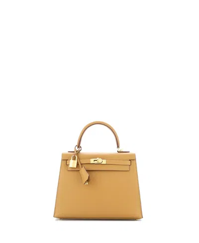 Pre-owned Pre-owned Hermes  Hermes Kelly 25 Handbag Brown Epsom With Gold Hardware In Sesame