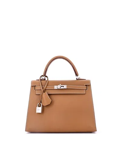 Pre-owned Pre-owned Hermes  Hermes Kelly 25 Handbag Brown Epsom With Palladium Hardware In Gold