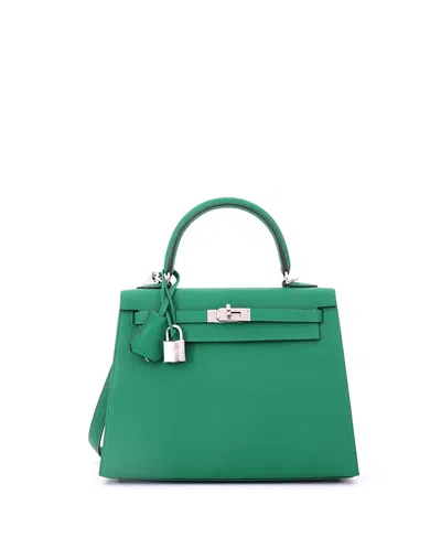 Pre-owned Pre-owned Hermes  Hermes Kelly 25 Handbag Green Epsom With Palladium Hardware