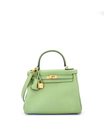 Pre-owned Pre-owned Hermes  Hermes Kelly 25 Handbag Green Swift With Gold Hardware