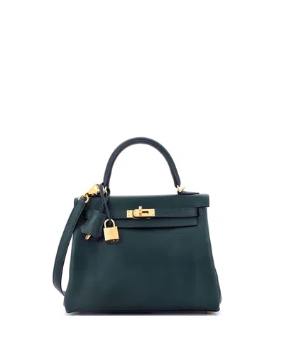 Pre-owned Pre-owned Hermes  Hermes Kelly 25 Handbag Green Swift With Gold Hardware