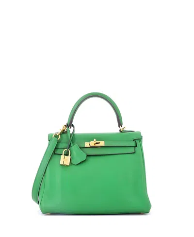 Pre-owned Pre-owned Hermes  Hermes Kelly 25 Handbag Green Swift With Gold Hardware