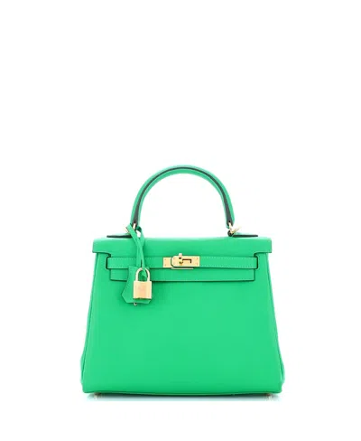 Pre-owned Pre-owned Hermes  Hermes Kelly 25 Handbag Green Swift With Gold Hardware In Menthe