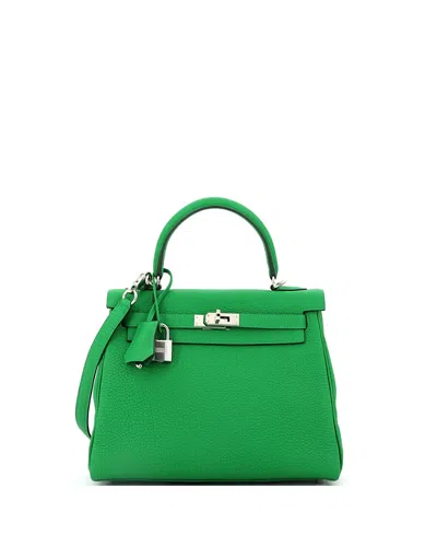 Pre-owned Pre-owned Hermes  Hermes Kelly 25 Handbag Green Togo With Palladium Hardware