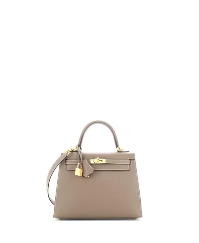 Pre-owned Pre-owned Hermes  Hermes Kelly 25 Handbag Grey Epsom With Gold Hardware In Etoupe