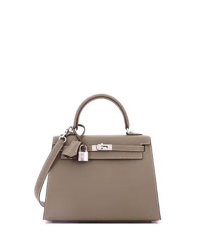 Pre-owned Pre-owned Hermes  Hermes Kelly 25 Handbag Grey Epsom With Palladium Hardware In Brown