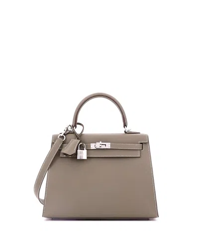 Pre-owned Pre-owned Hermes  Hermes Kelly 25 Handbag Grey Epsom With Palladium Hardware In Brown