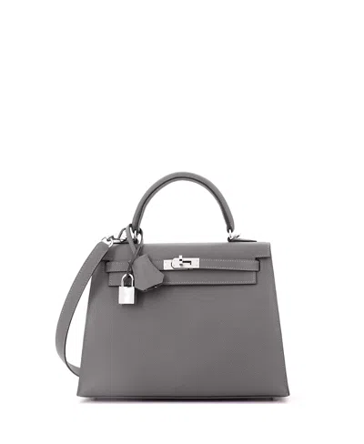 Pre-owned Pre-owned Hermes  Hermes Kelly 25 Handbag Grey Epsom With Palladium Hardware In Gray