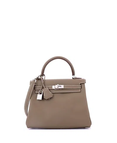 Pre-owned Pre-owned Hermes  Hermes Kelly 25 Handbag Grey Swift With Palladium Hardware In Brown