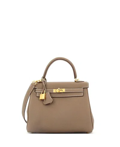 Pre-owned Pre-owned Hermes  Hermes Kelly 25 Handbag Grey Togo With Gold Hardware In Brown