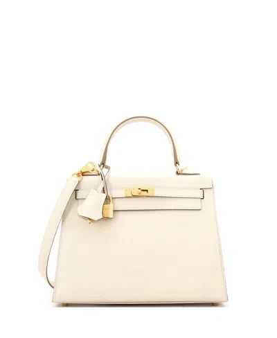 Pre-owned Pre-owned Hermes  Hermes Kelly 25 Handbag Light Epsom With Gold Hardware In White