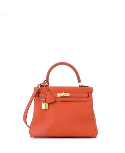Pre-owned Pre-owned Hermes  Hermes Kelly 25 Handbag Orange Swift With Gold Hardware In Brown