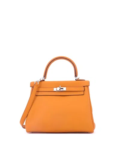 Pre-owned Pre-owned Hermes  Hermes Kelly 25 Handbag Orange Swift With Palladium Hardware
