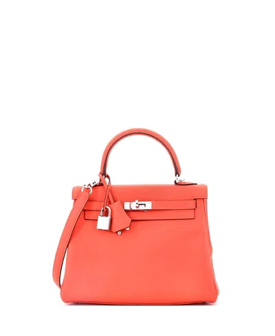 Pre-owned Pre-owned Hermes  Hermes Kelly 25 Handbag Orange Swift With Palladium Hardware