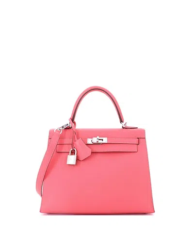Pre-owned Pre-owned Hermes  Hermes Kelly 25 Handbag Pink Chevre Mysore With Palladium Hardware