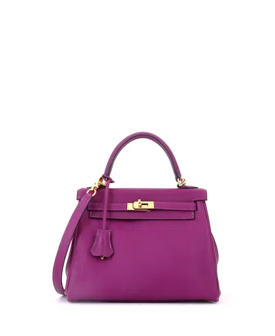 Pre-owned Pre-owned Hermes  Hermes Kelly 25 Handbag Purple Swift With Gold Hardware In Pink