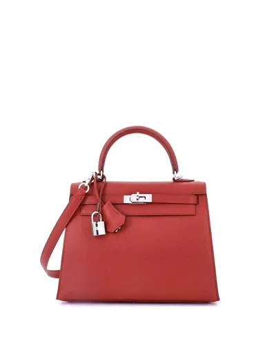 Pre-owned Pre-owned Hermes  Hermes Kelly 25 Handbag Red Epsom With Palladium Hardware