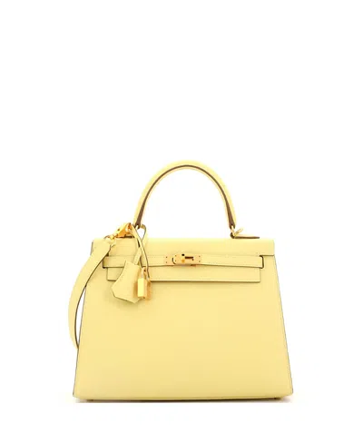 Pre-owned Pre-owned Hermes  Hermes Kelly 25 Handbag Yellow Epsom With Gold Hardware