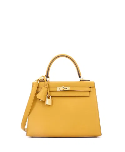 Pre-owned Pre-owned Hermes  Hermes Kelly 25 Handbag Yellow Epsom With Gold Hardware
