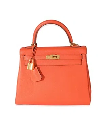 Pre-owned Hermes  Hermes Kelly 25 Leather Handbag In Orange