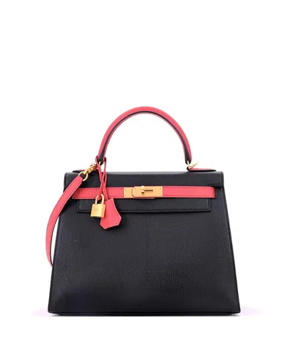 Pre-owned Pre-owned Hermes  Hermes Kelly 28 Handbag Bicolor Chevre Mysore With Brushed Gold Hardware