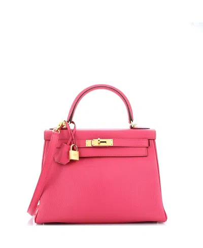 Pre-owned Pre-owned Hermes  Hermes Kelly 28 Handbag Bicolor Chevre Mysore With Gold Hardware In Bicolor - Fuchsia/pink