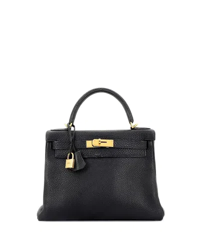 Pre-owned Pre-owned Hermes  Hermes Kelly 28 Handbag Black Clemence With Gold Hardware