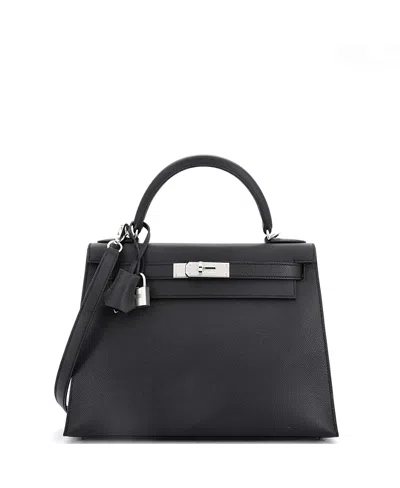 Pre-owned Pre-owned Hermes  Hermes Kelly 28 Handbag Black Epsom With Palladium Hardware
