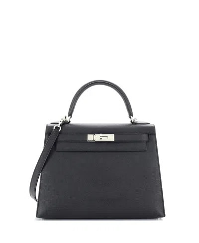 Pre-owned Pre-owned Hermes  Hermes Kelly 28 Handbag Black Epsom With Palladium Hardware In Noir