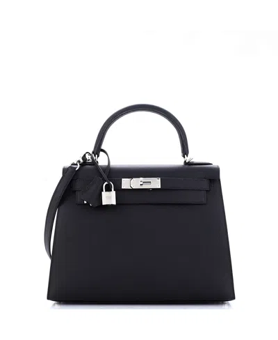 Pre-owned Pre-owned Hermes  Hermes Kelly 28 Handbag Black Epsom With Palladium Hardware In Noir